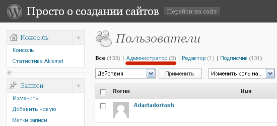 Скрытый админ в админке WordPress